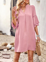 Midi Jurk met V-hals en Effen Kleur - Mini Dresses - Jurkjes.co