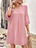 Midi Jurk met V-hals en Effen Kleur - Mini Dresses - Jurkjes.co