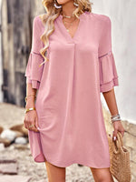 Midi Jurk met V-hals en Effen Kleur - Mini Dresses - Jurkjes.co