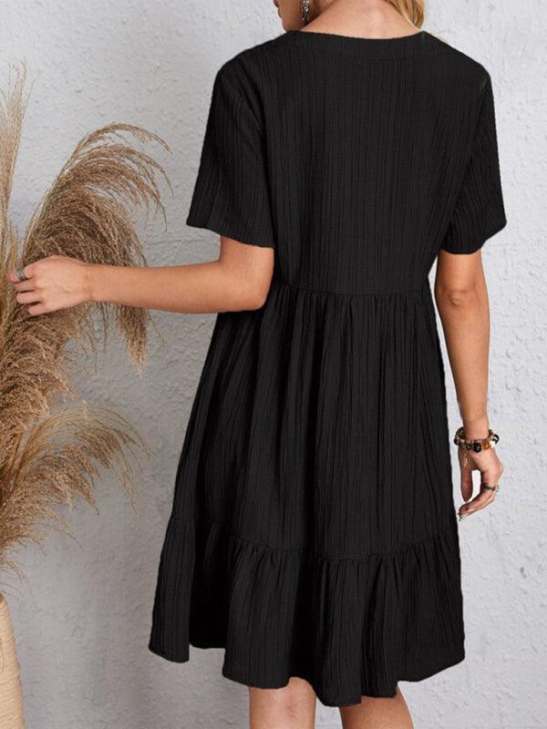 Midi Jurk met V-hals en Effen Kleur - Mini Dresses - Jurkjes.co