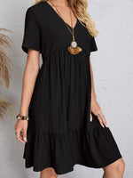 Midi Jurk met V-hals en Effen Kleur - Mini Dresses - Jurkjes.co