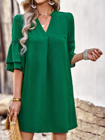 Midi Jurk met V-hals en Effen Kleur - Mini Dresses - Jurkjes.co