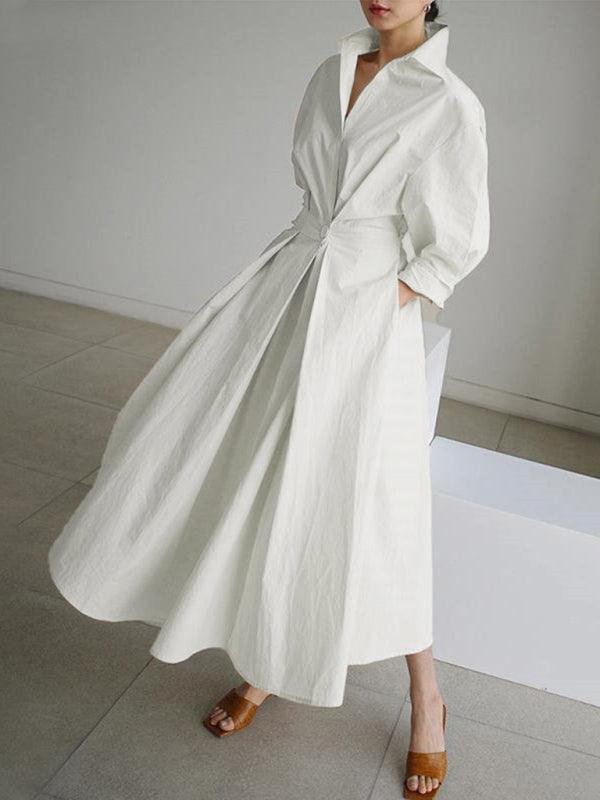 Midi Jurk met V-hals en Effen Kleur - Mini Dresses - Jurkjes.co