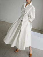 Midi Jurk met V-hals en Effen Kleur - Mini Dresses - Jurkjes.co