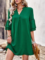 Midi Jurk met V-hals en Effen Kleur - Mini Dresses - Jurkjes.co