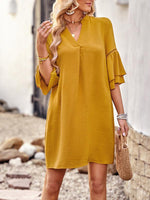 Midi Jurk met V-hals en Effen Kleur - Mini Dresses - Jurkjes.co