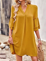 Midi Jurk met V-hals en Effen Kleur - Mini Dresses - Jurkjes.co