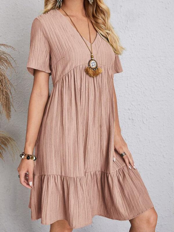 Midi Jurk met V-hals en Effen Kleur - Mini Dresses - Jurkjes.co