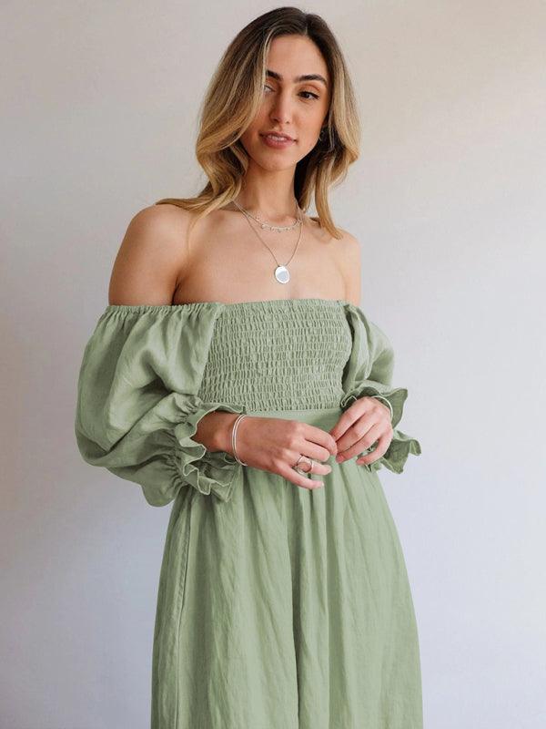 Midi Jurk met V-hals en Elastische Taille - Midi Dresses - Jurkjes.co