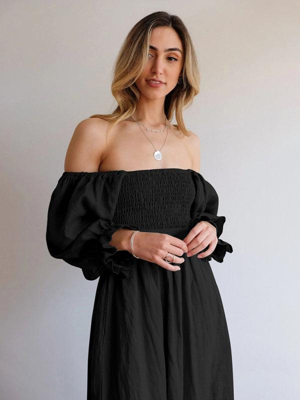 Midi Jurk met V-hals en Elastische Taille - Midi Dresses - Jurkjes.co