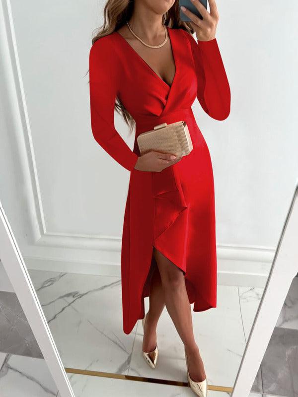 Midi Jurk met V-hals en Elegante Split - Maxi Dresses - Jurkjes.co