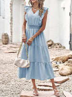 Midi Jurk met V-hals en Gelaagde Plooien - Midi Dresses - Jurkjes.co