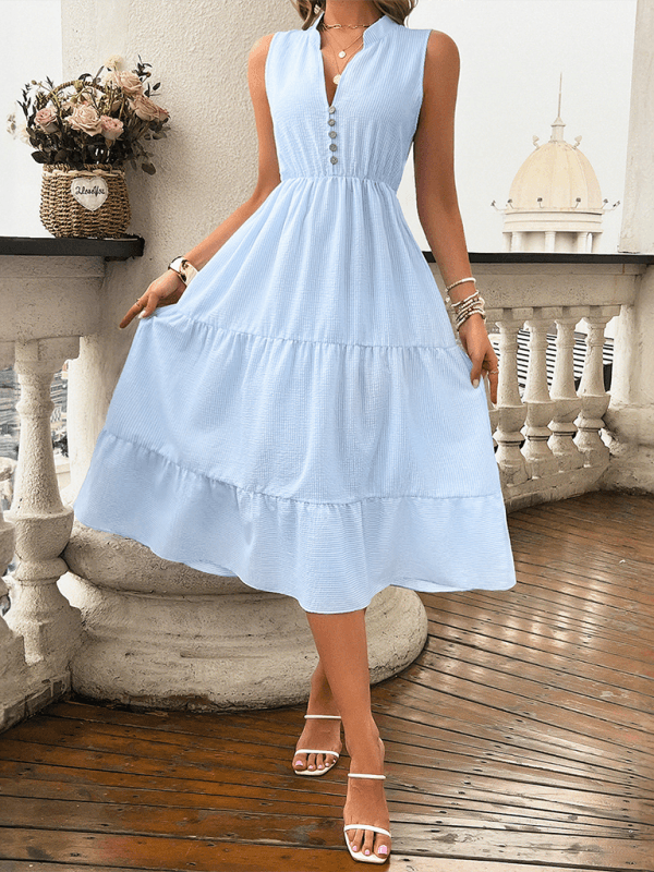 Midi Jurk met V-hals en Gelaagde Rok - Group12 - Jurkjes.co