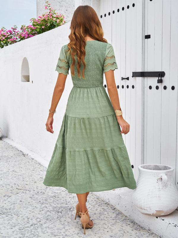 Midi Jurk met V-hals en Gelaagde Rok - Group3 - Jurkjes.co