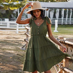 Midi Jurk met V-hals en Gelaagde Rok - Group3 - Jurkjes.co