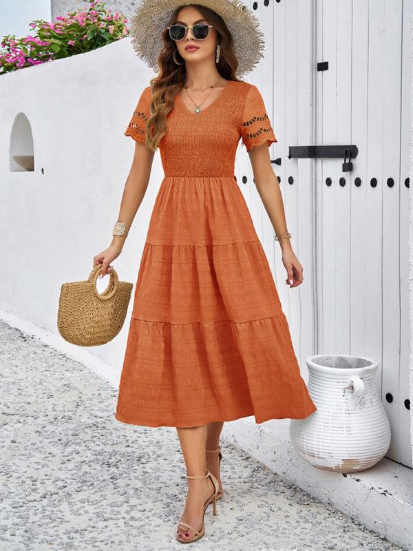 Midi Jurk met V-hals en Gelaagde Rok - Group3 - Jurkjes.co