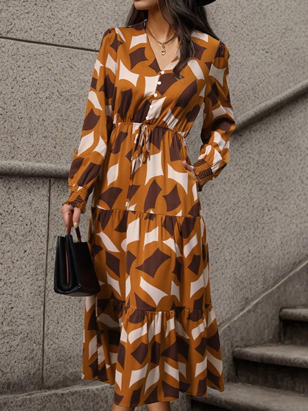 Midi Jurk met V-hals en Geometrisch Design - Group4 - Jurkjes.co