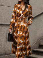 Midi Jurk met V-hals en Geometrisch Design - Group4 - Jurkjes.co