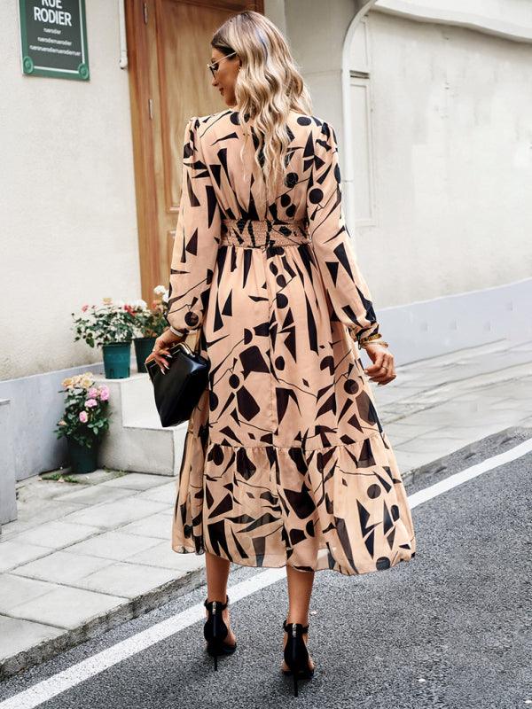 Midi Jurk met V-hals en Geometrisch Design - Group9 - Jurkjes.co