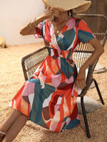 Midi Jurk met V-hals en Geometrisch Design - Midi Dresses - Jurkjes.co