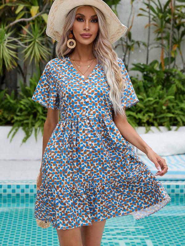 Midi Jurk met V-hals en Geometrisch Patroon - Group5 - Jurkjes.co