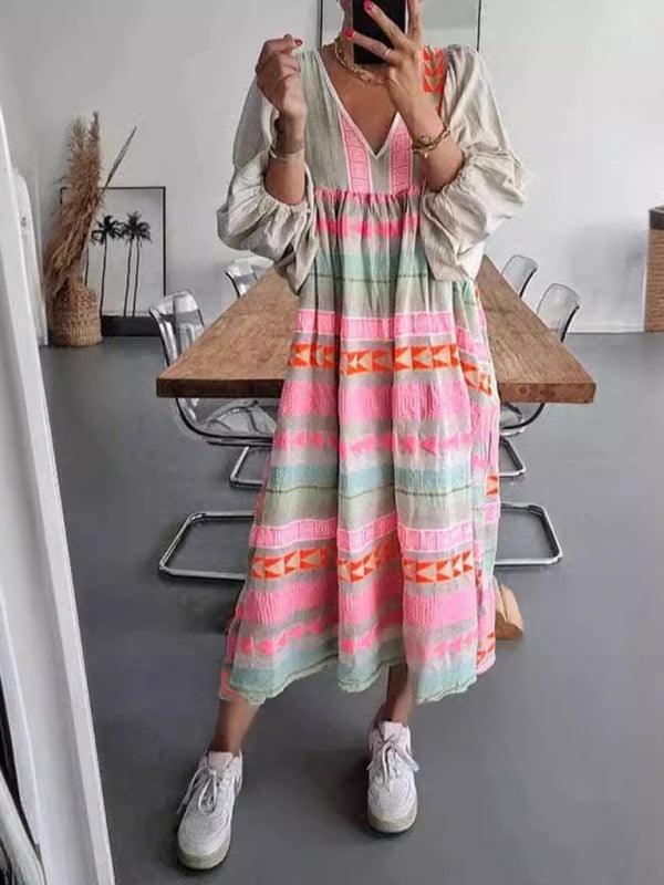 Midi Jurk met V-hals en Geometrisch Patroon - Group8 - Jurkjes.co