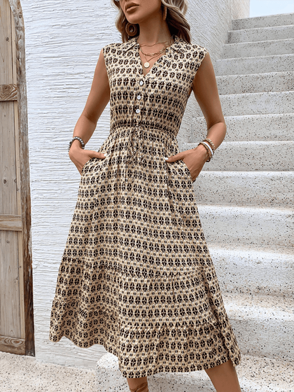 Midi Jurk met V-hals en Geometrisch Patroon - Group9 - Jurkjes.co