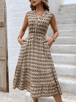 Midi Jurk met V-hals en Geometrisch Patroon - Group9 - Jurkjes.co