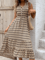 Midi Jurk met V-hals en Geometrisch Patroon - Group9 - Jurkjes.co