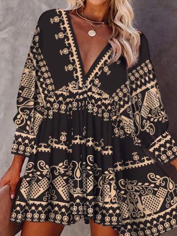 Midi Jurk met V-hals en Geometrisch Patroon - Mini Dresses - Jurkjes.co