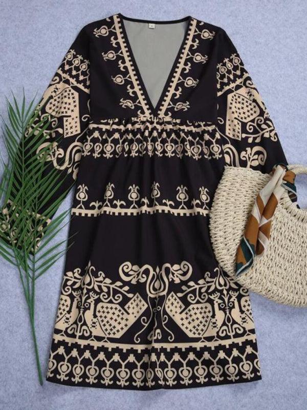 Midi Jurk met V-hals en Geometrisch Patroon - Mini Dresses - Jurkjes.co