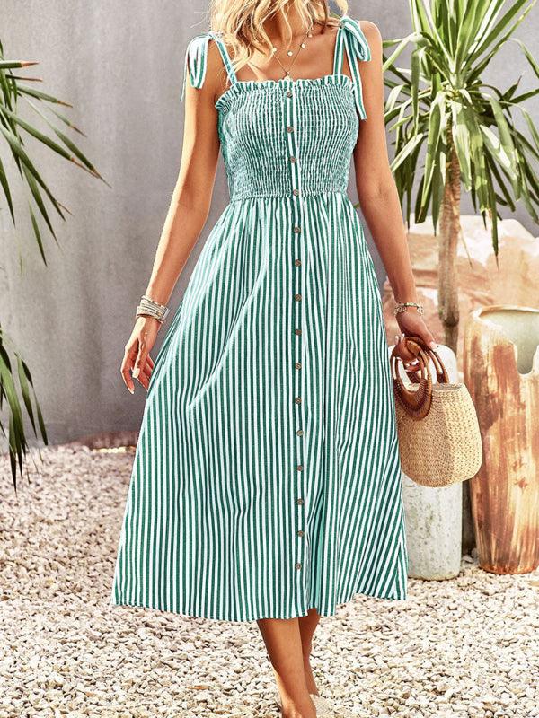 Midi Jurk met V-hals en Gestreept Design - Group6 - Jurkjes.co