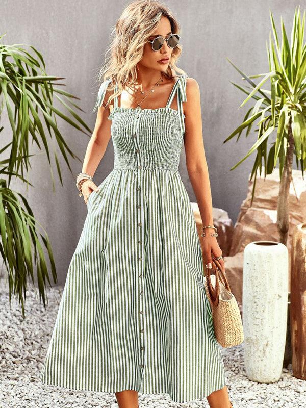 Midi Jurk met V-hals en Gestreept Design - Group6 - Jurkjes.co