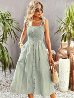 Midi Jurk met V-hals en Gestreept Design - Group6 - Jurkjes.co