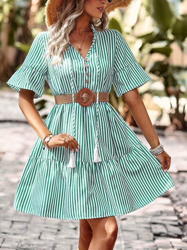 Midi Jurk met V-hals en Gestreept Patroon - Group8 - Jurkjes.co