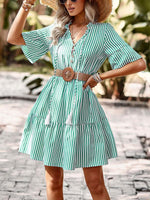 Midi Jurk met V-hals en Gestreept Patroon - Group8 - Jurkjes.co