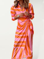 Midi Jurk met V-hals en Gestreept Patroon - Maxi Dresses - Jurkjes.co