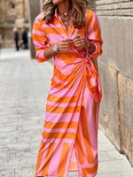 Midi Jurk met V-hals en Gestreept Patroon - Maxi Dresses - Jurkjes.co