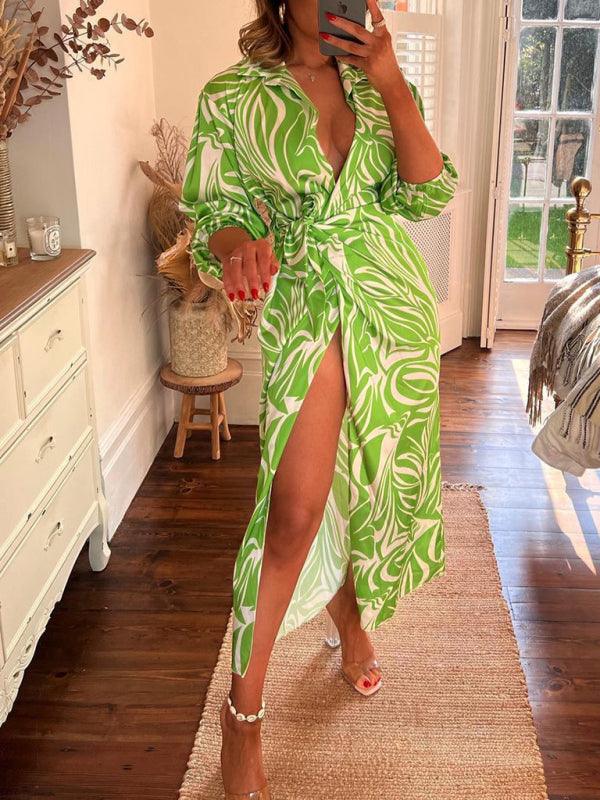Midi Jurk met V-hals en Gestreept Patroon - Maxi Dresses - Jurkjes.co