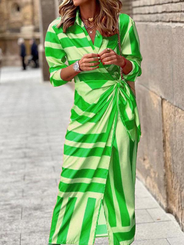 Midi Jurk met V-hals en Gestreept Patroon - Maxi Dresses - Jurkjes.co