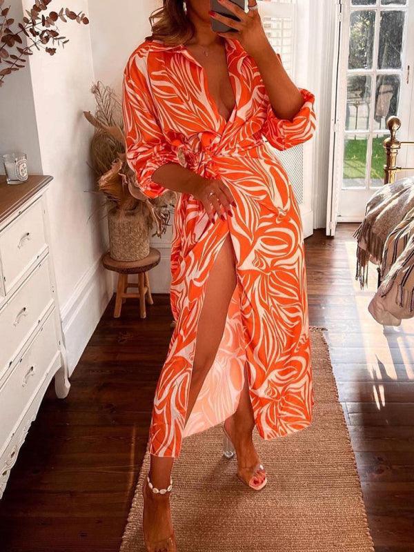 Midi Jurk met V-hals en Gestreept Patroon - Maxi Dresses - Jurkjes.co