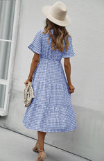 Midi Jurk met V-hals en Gingham Ruit - Midi Dresses - Jurkjes.co