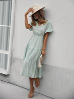 Midi Jurk met V-hals en Gingham Ruit - Midi Dresses - Jurkjes.co