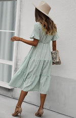 Midi Jurk met V-hals en Gingham Ruit - Midi Dresses - Jurkjes.co