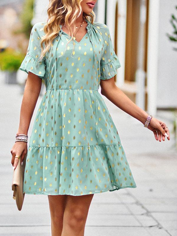 Midi Jurk met V-hals en Gouden Print - Mini Dresses - Jurkjes.co