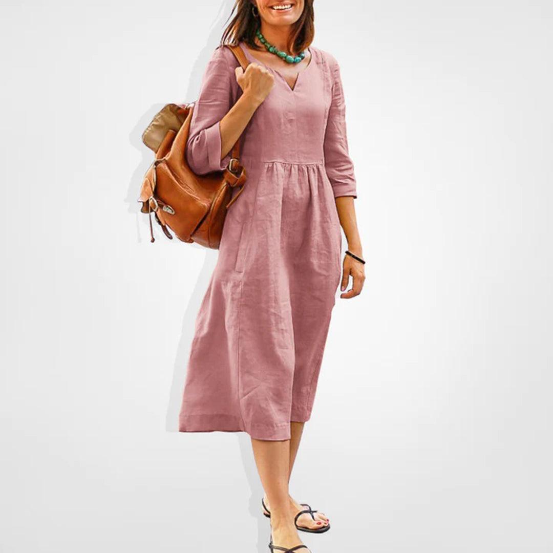 Midi-jurk met V-hals en Halve Mouwen - Dresses - Jurkjes.co