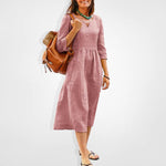 Midi-jurk met V-hals en Halve Mouwen - Dresses - Jurkjes.co