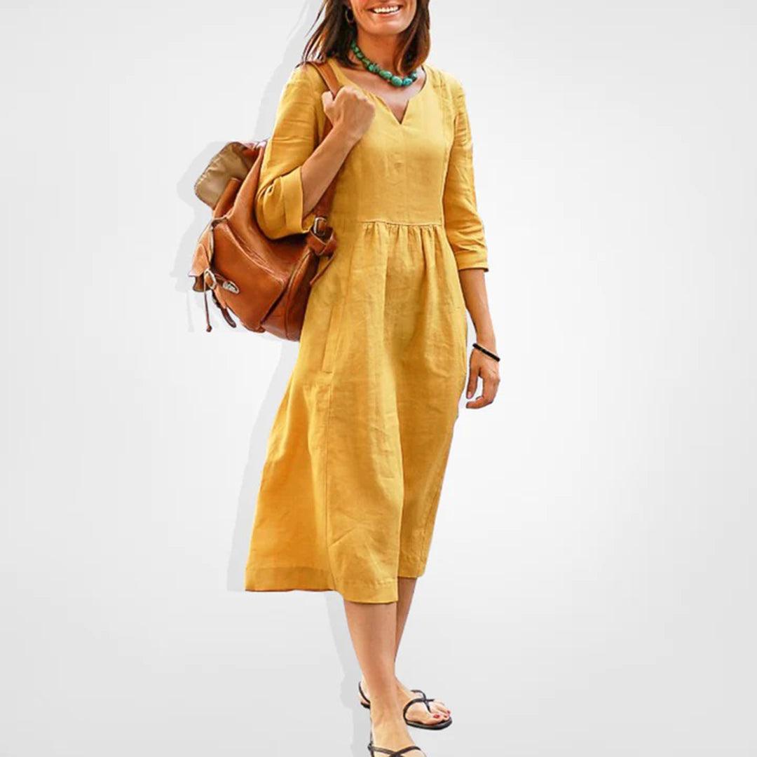 Midi-jurk met V-hals en Halve Mouwen - Dresses - Jurkjes.co