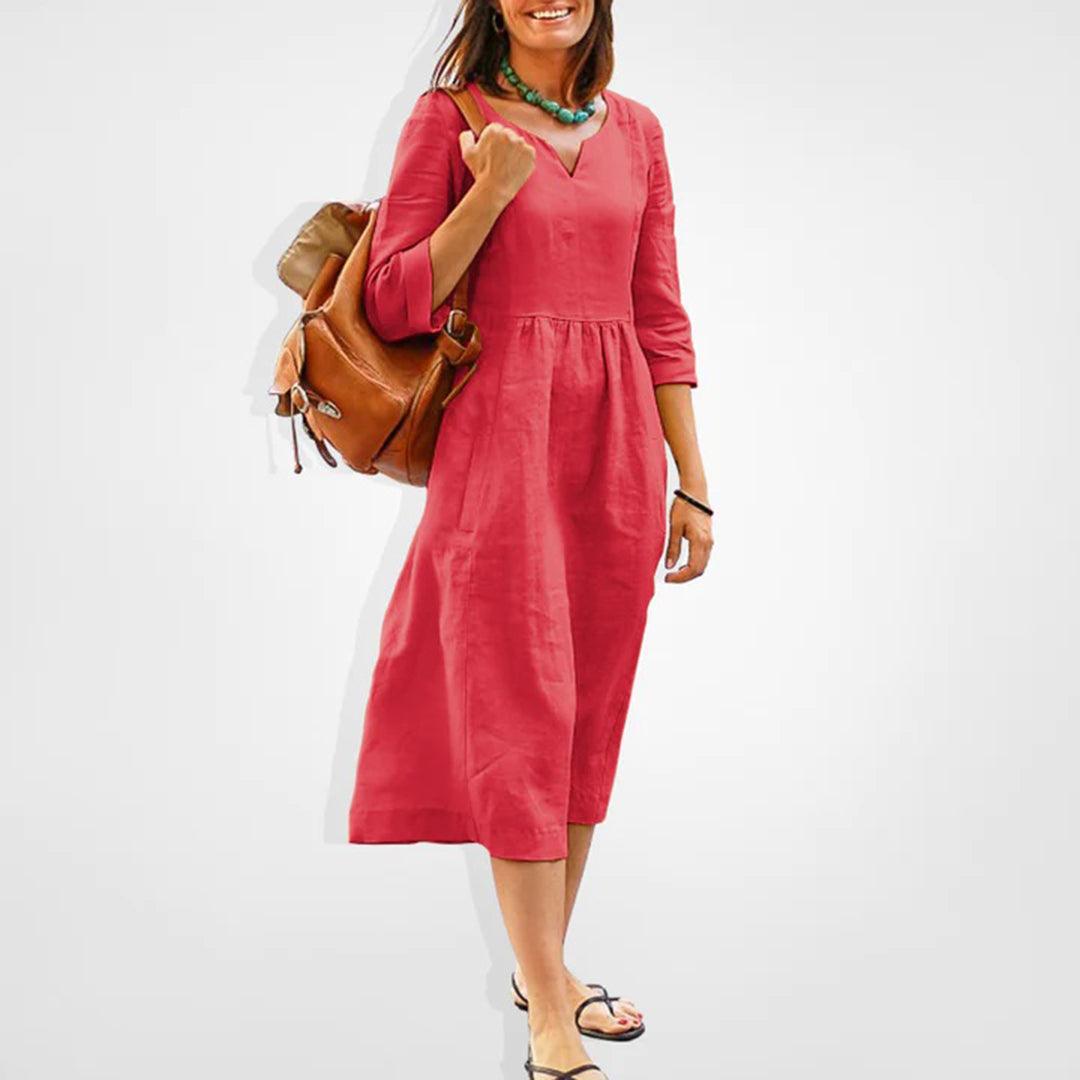 Midi-jurk met V-hals en Halve Mouwen - Dresses - Jurkjes.co