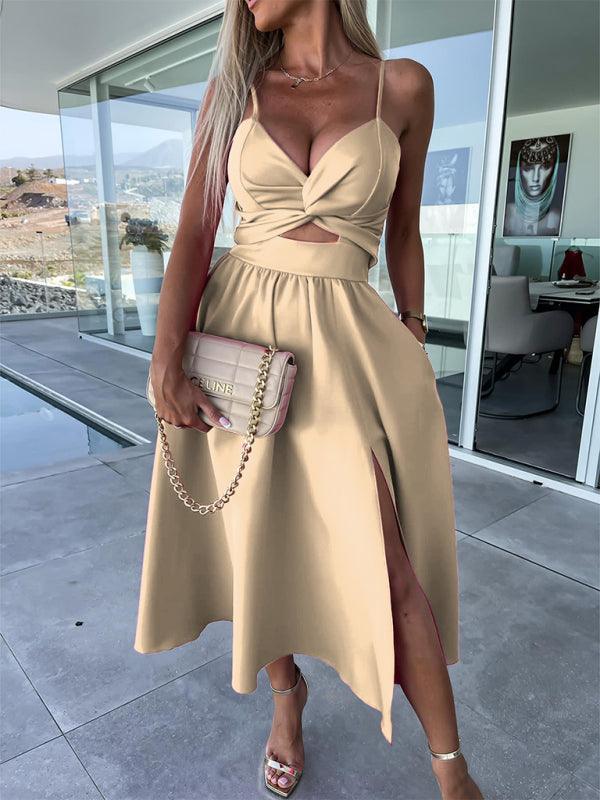 Midi Jurk met V-hals en Hoge Split - Midi Dresses - Jurkjes.co